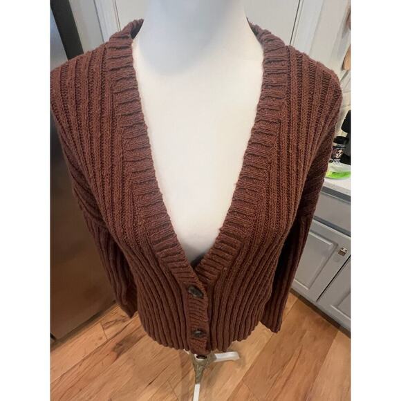 american eagle knit cardigan brown button front womens large - Picture 4 of 6